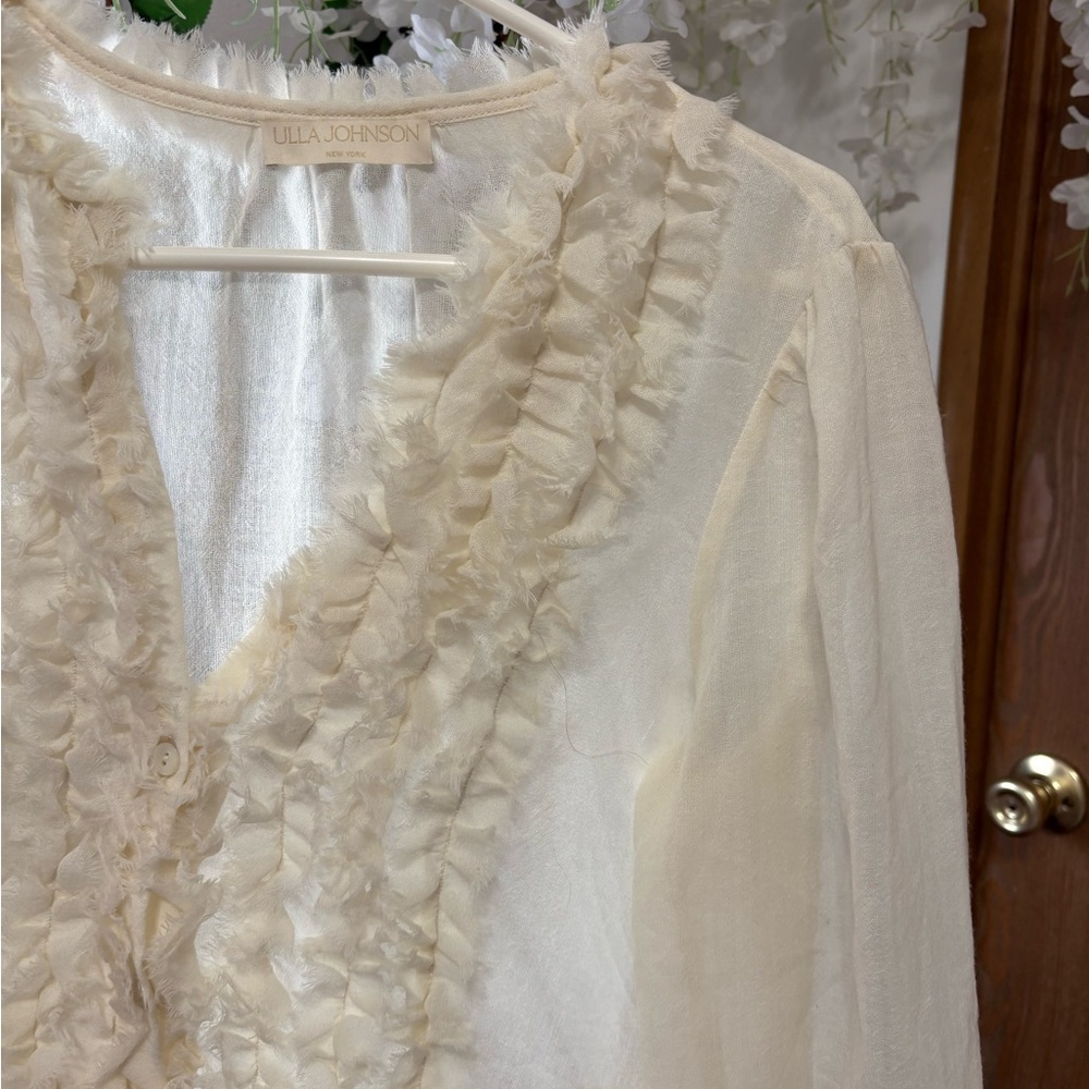 Ulla Johnson Cosmia Tunic Cream Pleated Pintuck Peplum Blouse - Picture 9 of 14
